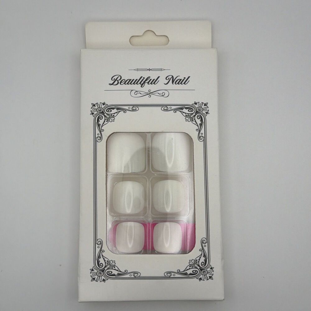 24PC White Press On Toenails Square Fake Toe Nails Pedicure Glossy Nail Tips
